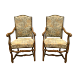 Pair of renaissance style armchairs in tinted beech XX century