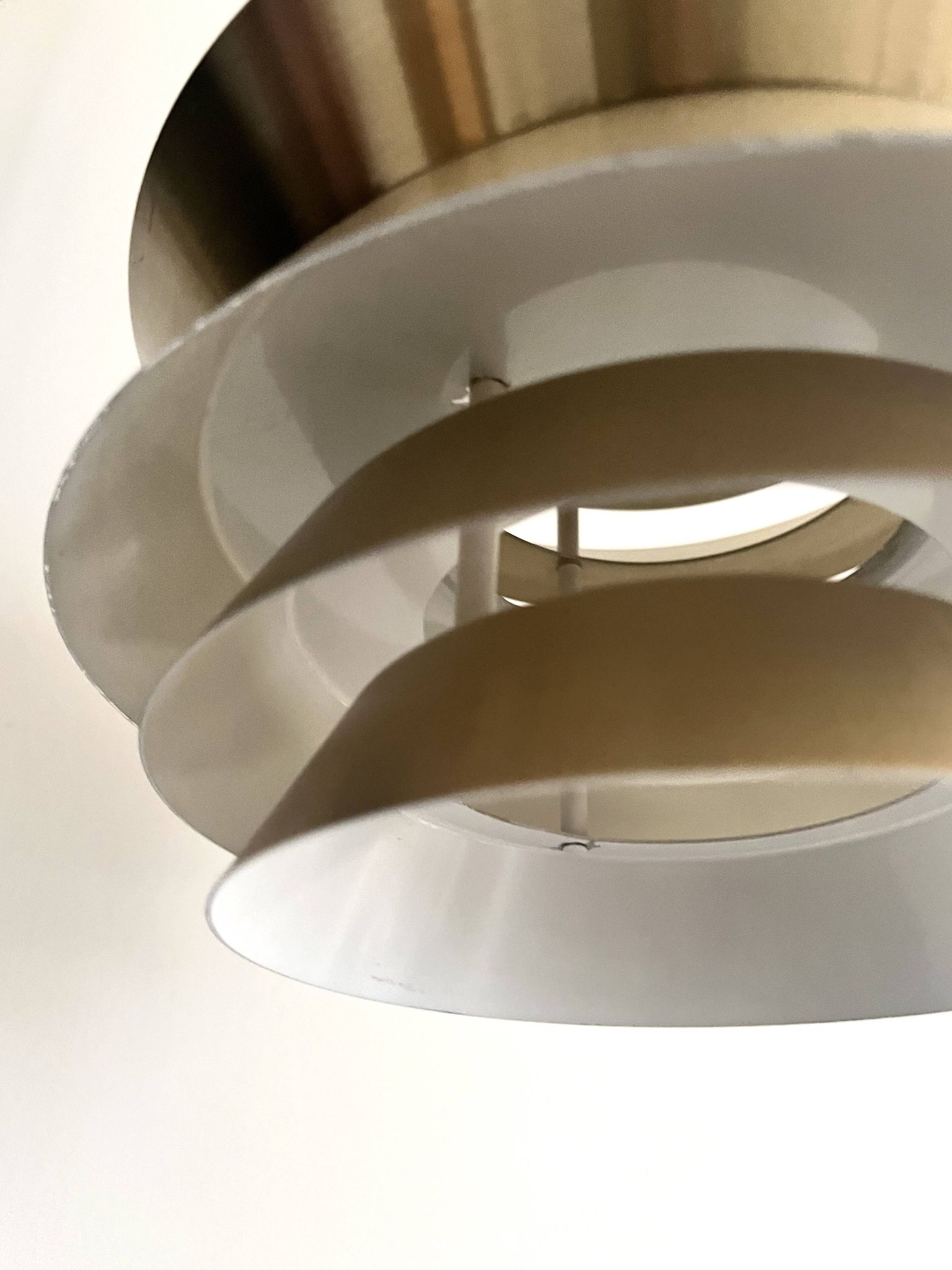 Brass & Lacquered White Aluminium Pendant Lamp by Carl Thore, design 1970