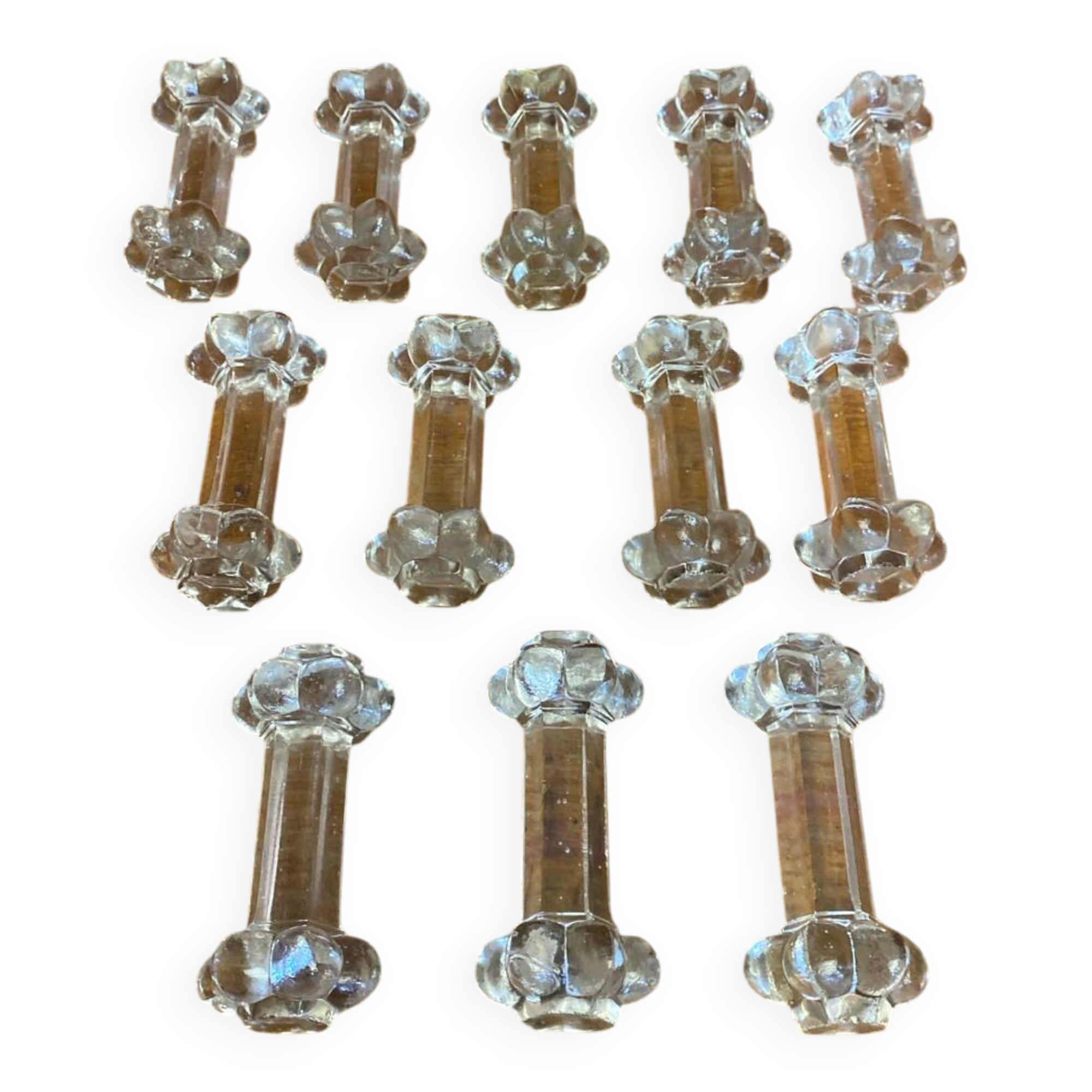 Set of 12 Antique Molded Bubble Glass Knife Rests Vintage Tableware