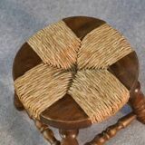Brutalist stool in beech and rush 1960s