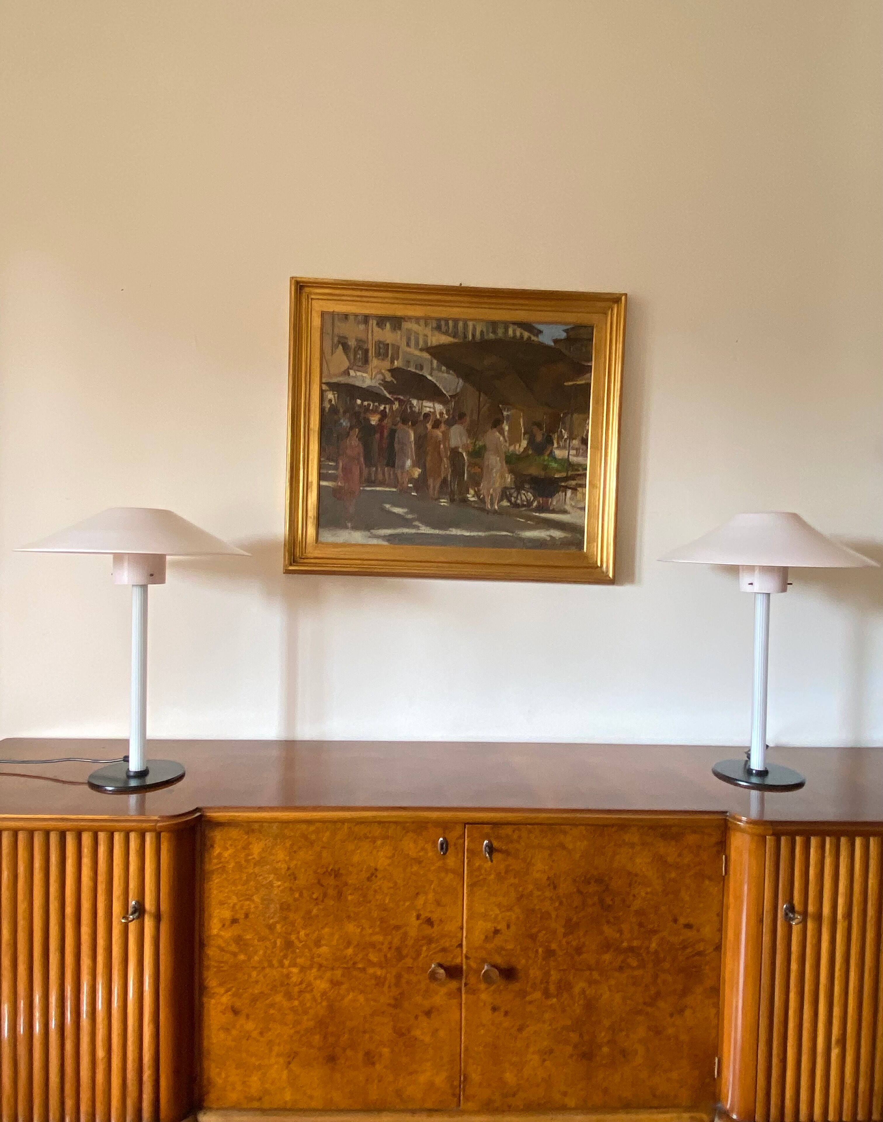 Cini Boeri, 2 Pink glass "Chiara" Table Lamp, Venini Murano, Italy, 1984