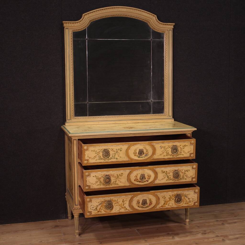 Commode en bois laqué avec miroir style Louis XVI