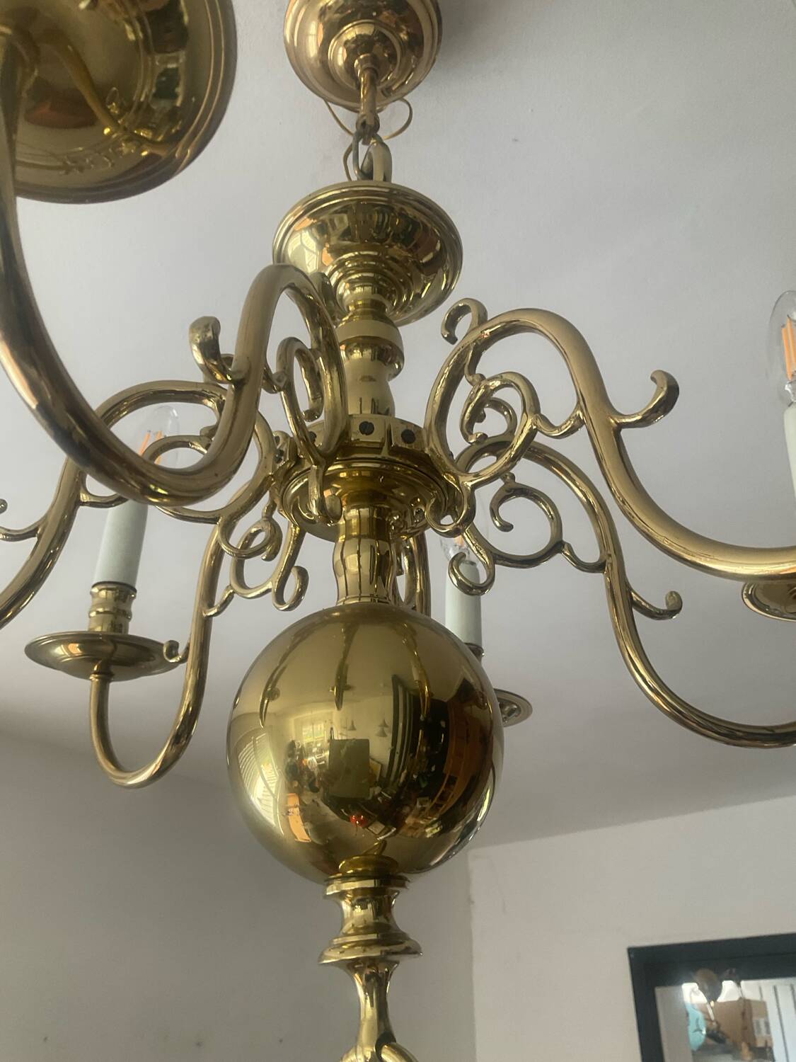 Antique Dutch 6-light chandelier in solid bronze