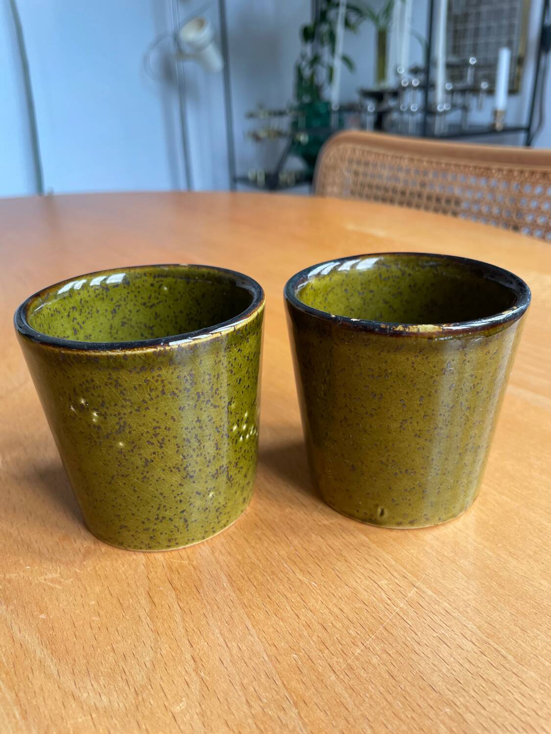 Mugs cups enameled stoneware 60s vintage
