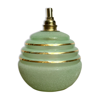 Vintage tulip lamp in green and gold frosted glass