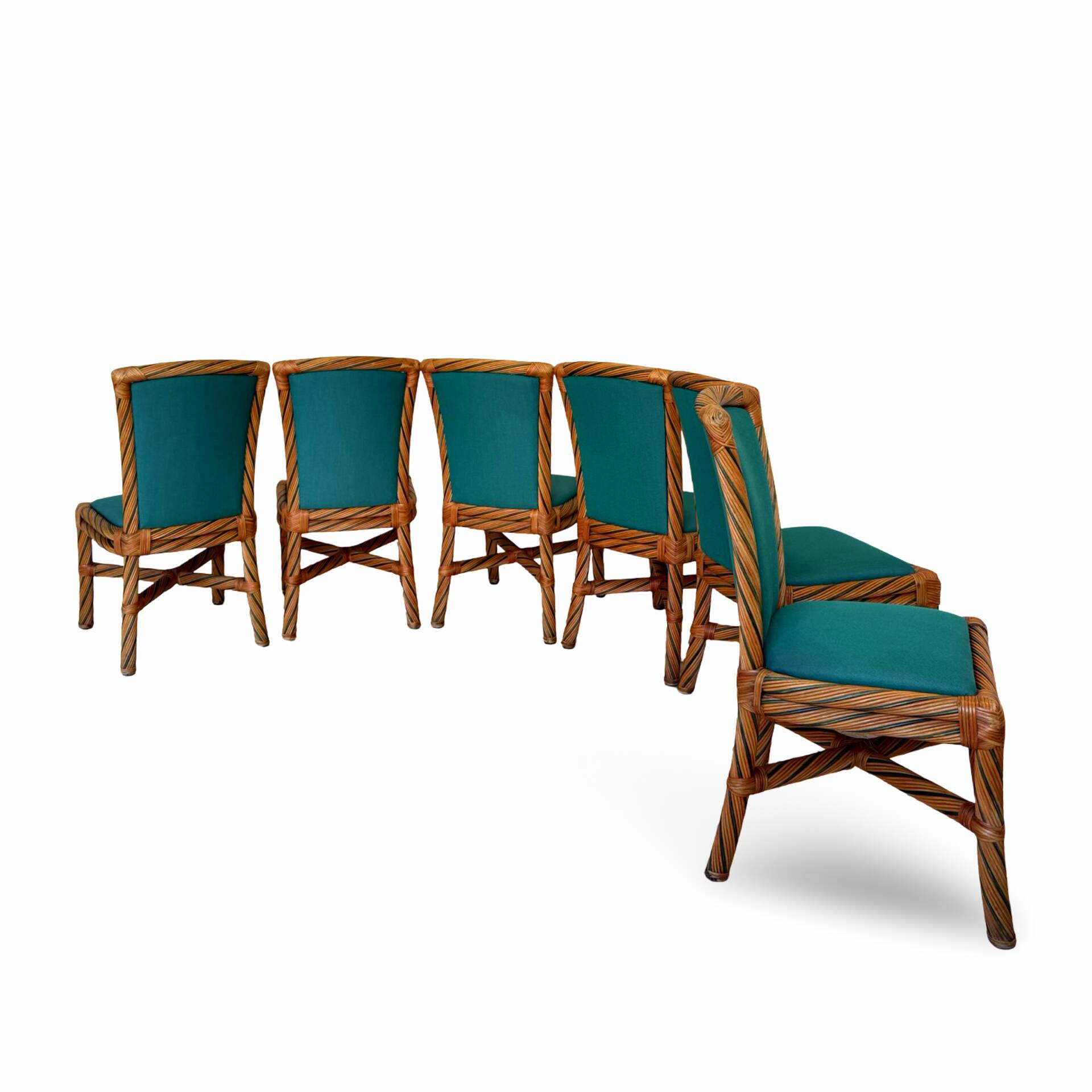 Set of six vintage bamboo and rattan dining chairs
