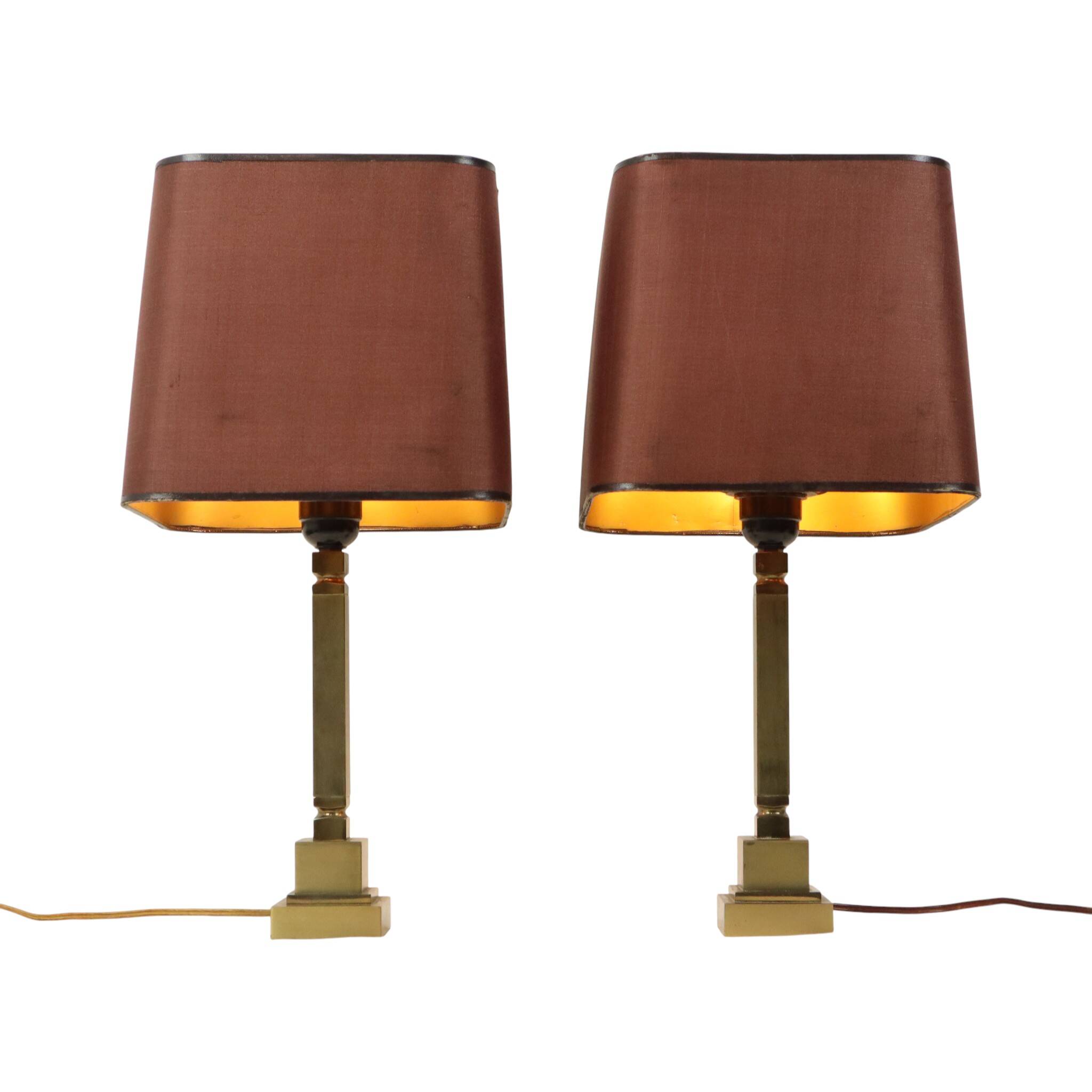 Paire de lampes de table en laiton de style Boulanger des années 50, 45 cm