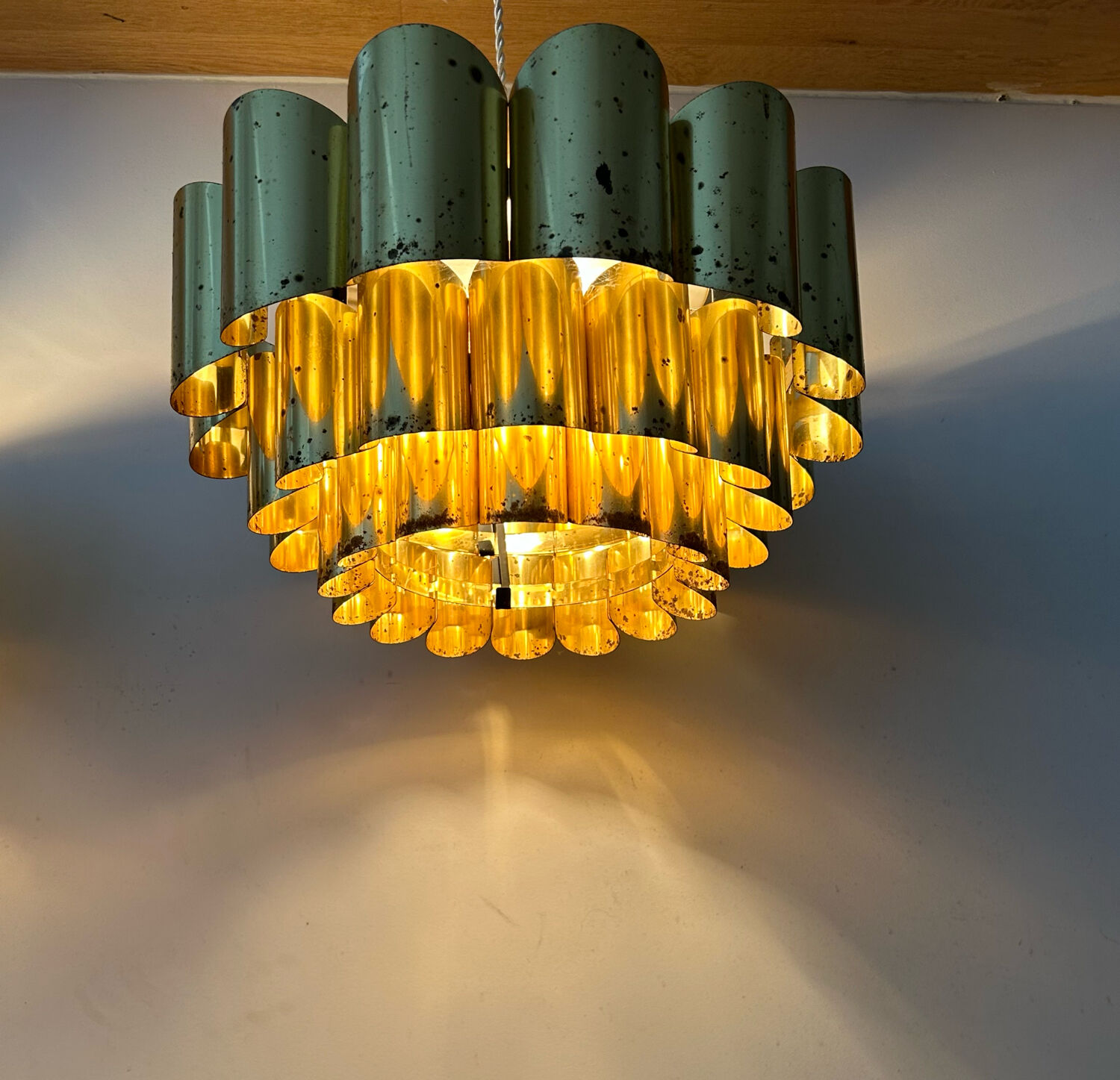 Pair of pendant lamps vintage Thorsten Orrling,solid brass, Suede 1960