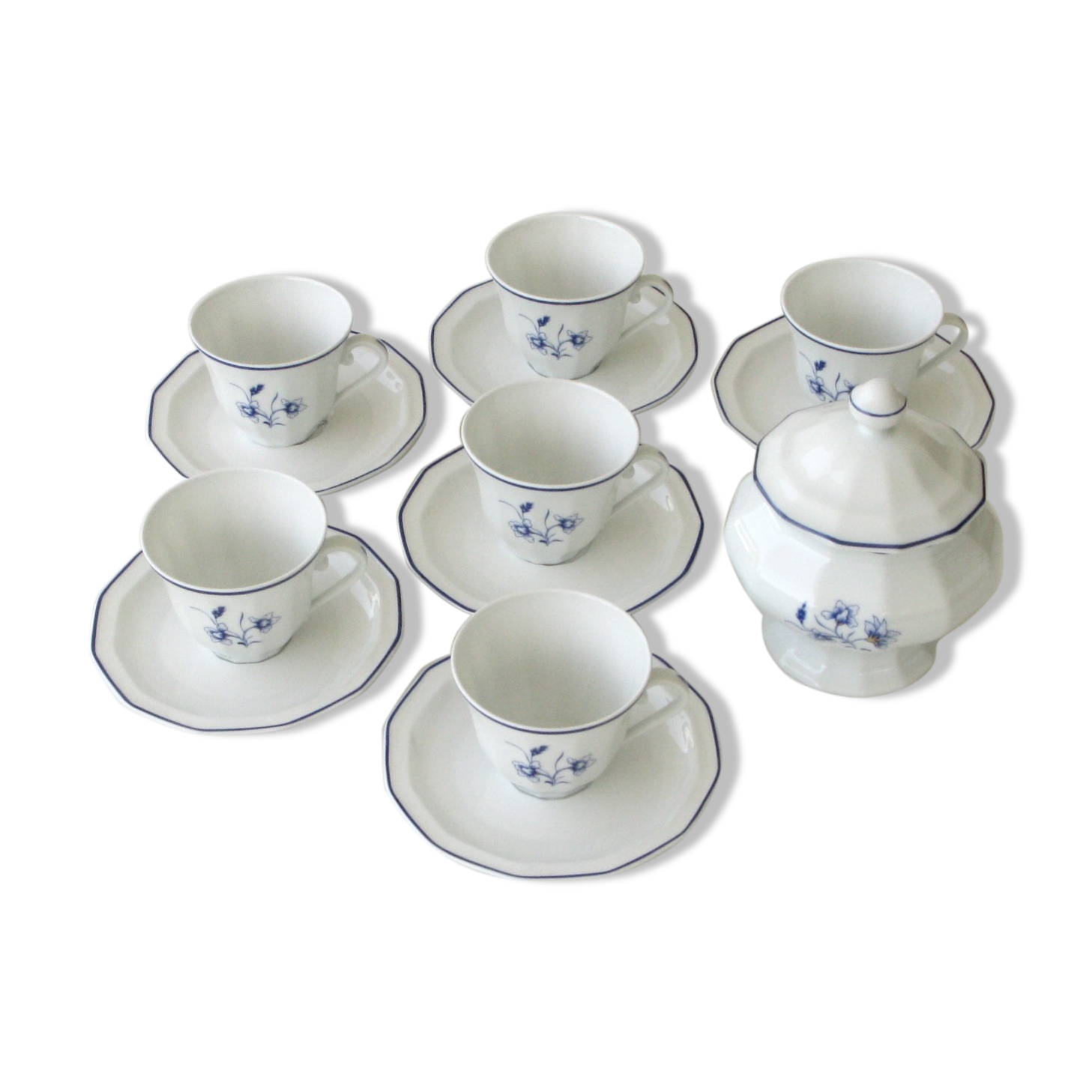 Service à café et sucrier bernardaud limoges - 6 tasses et sous tasses modèle charlotte