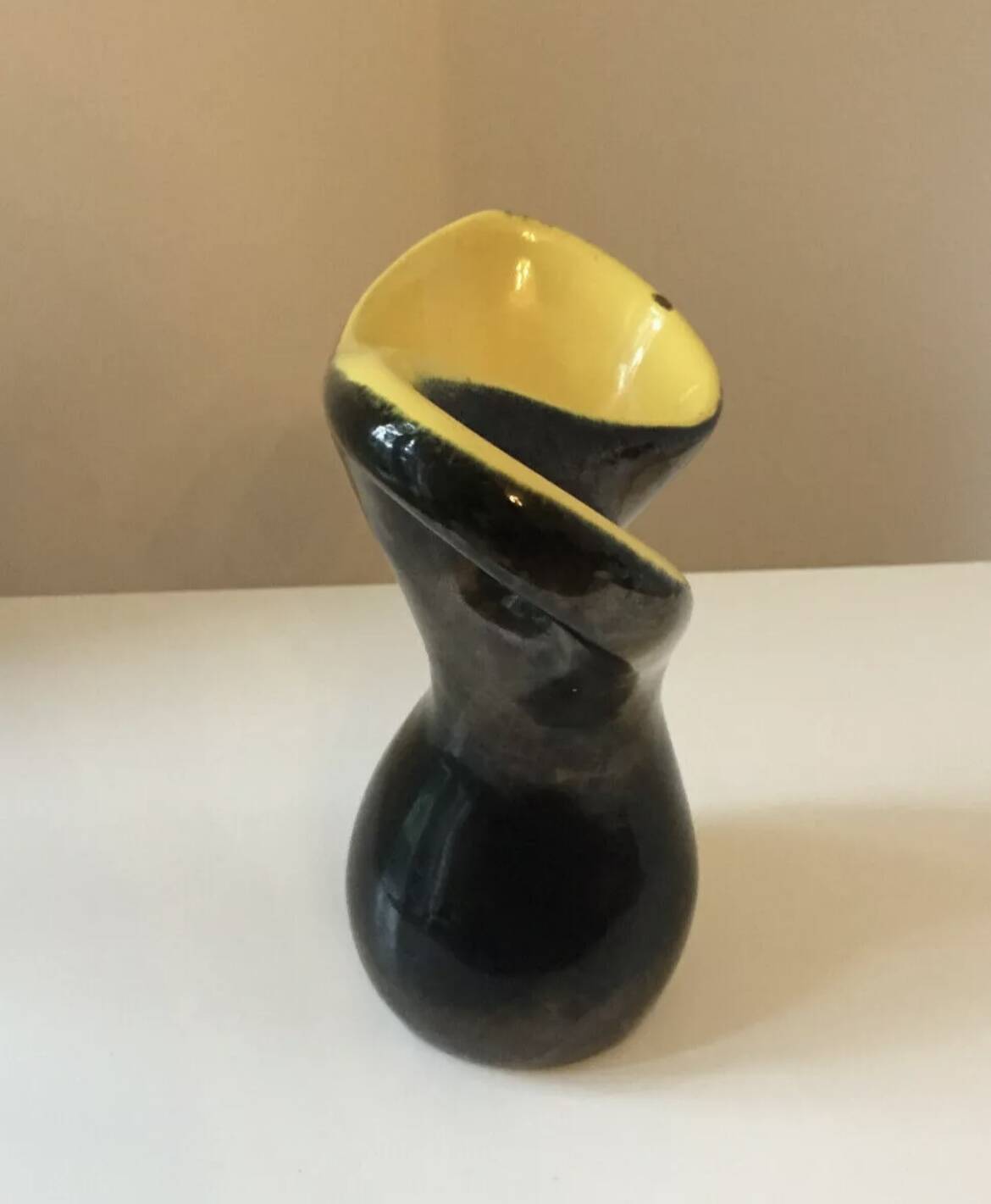 Vintage 1950s black and yellow ceramic vase in the Vallauris style