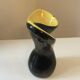 Vintage 1950s black and yellow ceramic vase in the Vallauris style