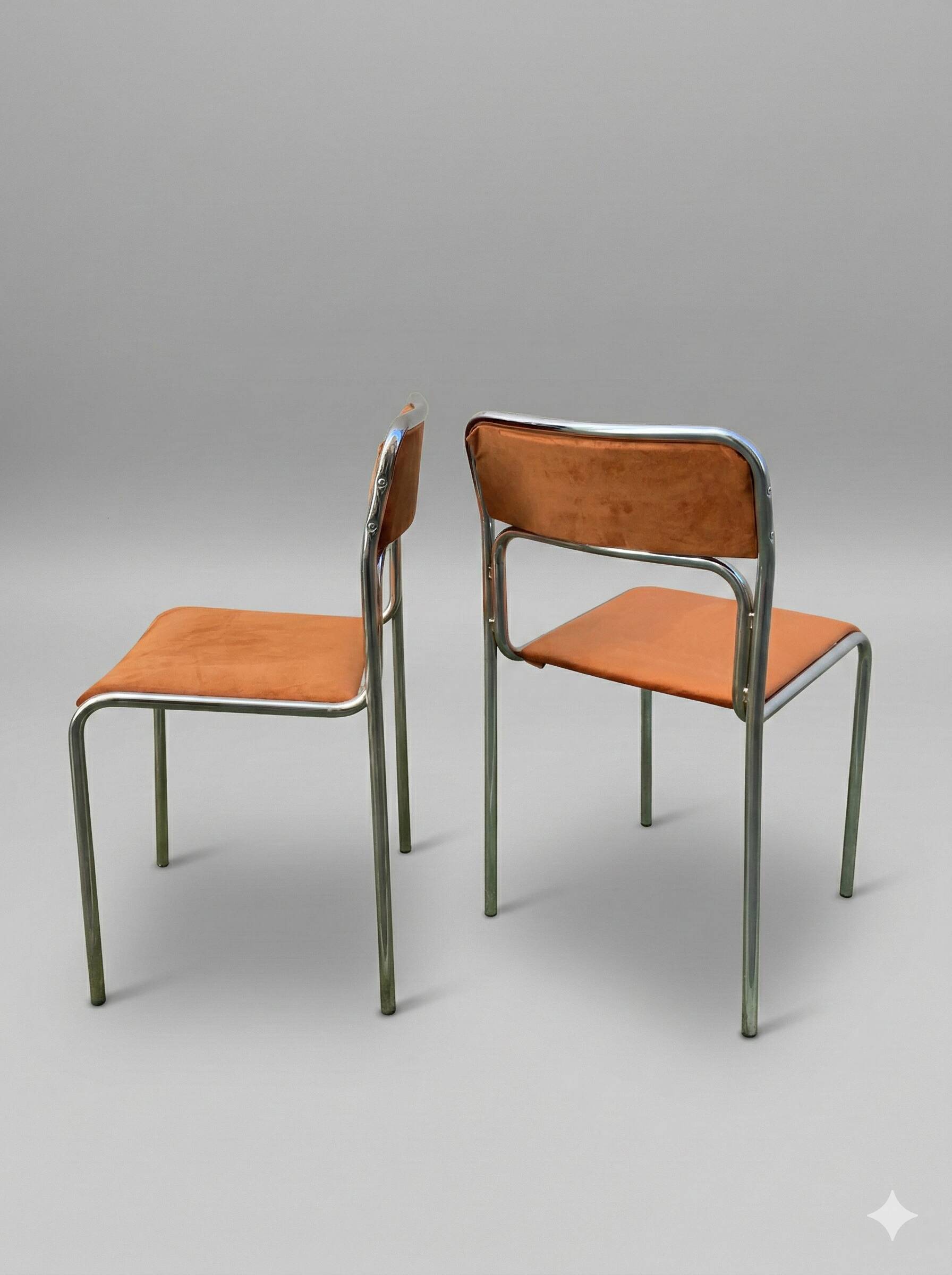 Chrome chairs from the 70s – orange velvet seat