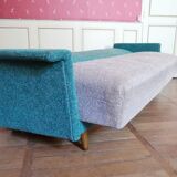 Daybed convertible sofa from the 50s and 60s teddy fabrics in two colors Turquoise and beige