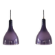 Set of 2 purple and white glass pendant lamps, 1960's / 1970's
