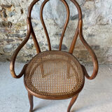 Thonet armchair with bent wood and caning