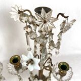 Pair of candlesticks with tassels and flowers in white porcelain