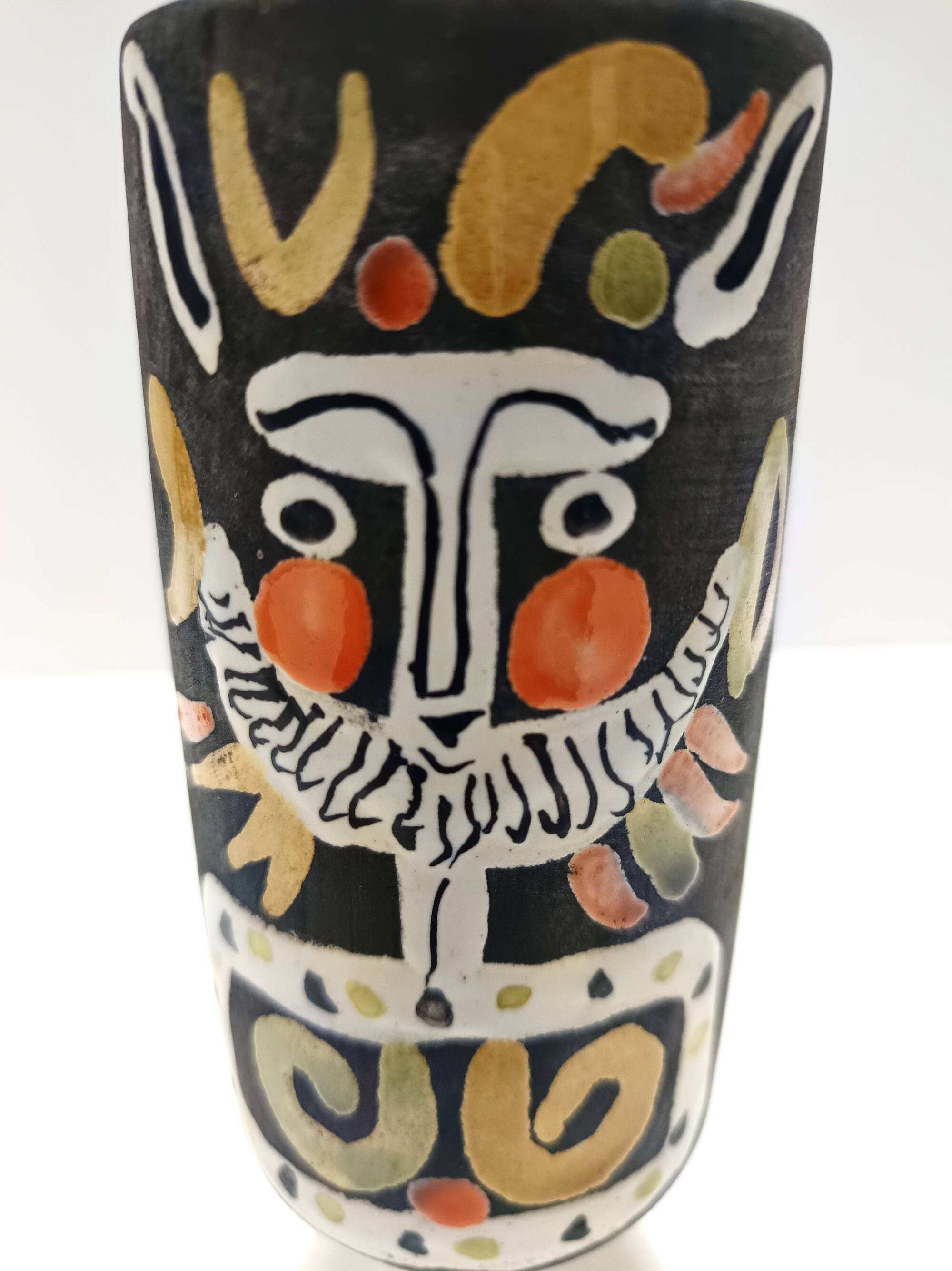 Black Lacquered Ceramic Goblet Vase by by Roger Capron, France