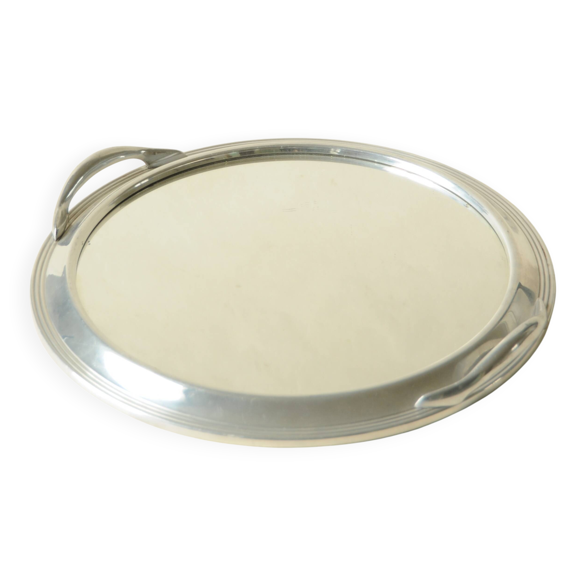 Art Deco Vintage Round Mirror Tray in Metal
