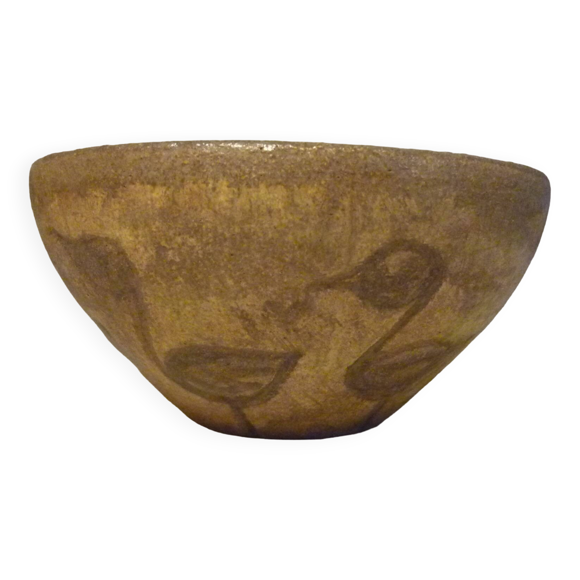 Chamotte clay bowl with bird decoration