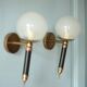 Pair of vintage wall sconces, brass sconce and opaque glass globe, vintage lamp, wall lamp, 50s.