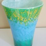 Large flared vase, signed La Rochère, blown glass with colored inclusions