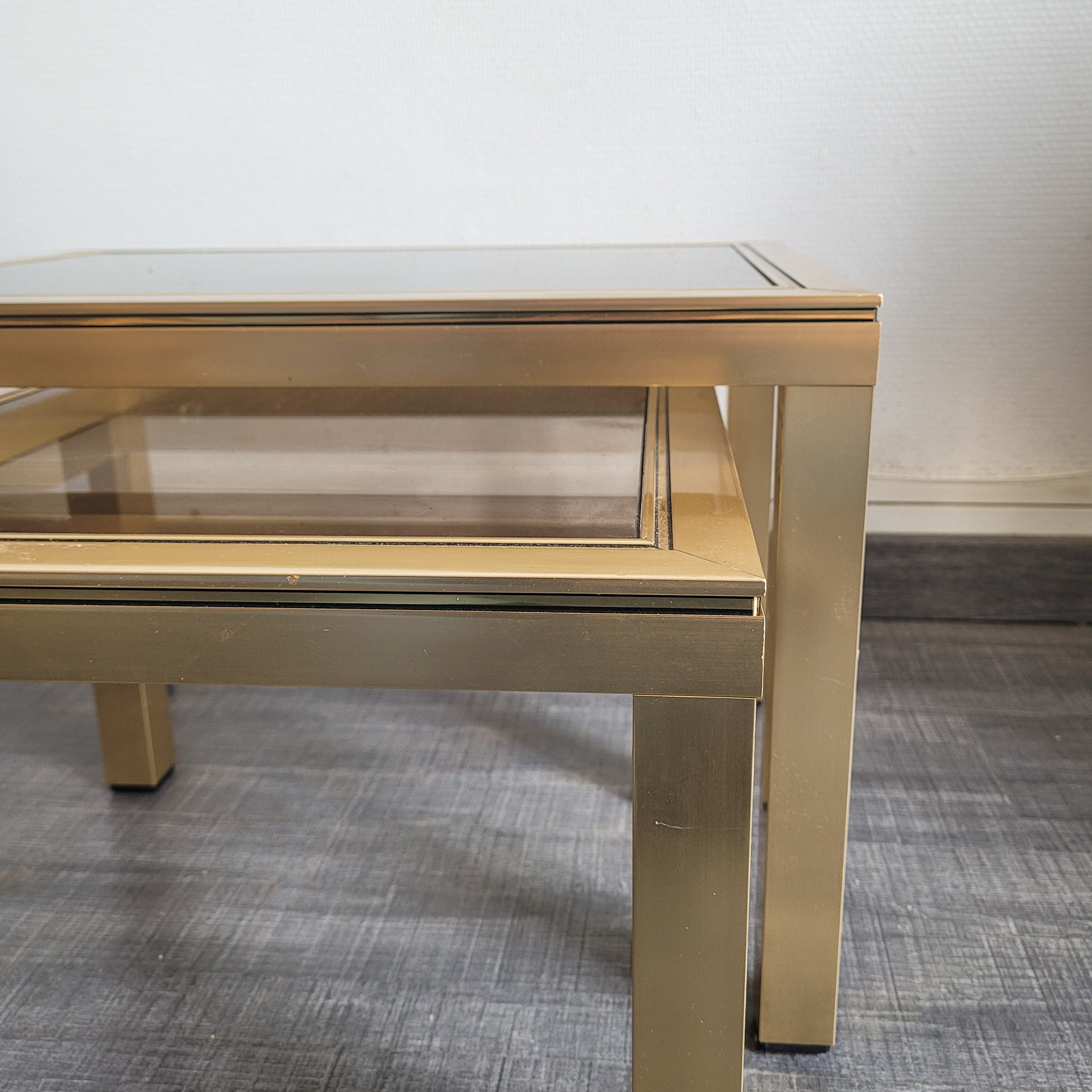 Gilded trundle tables and glass top