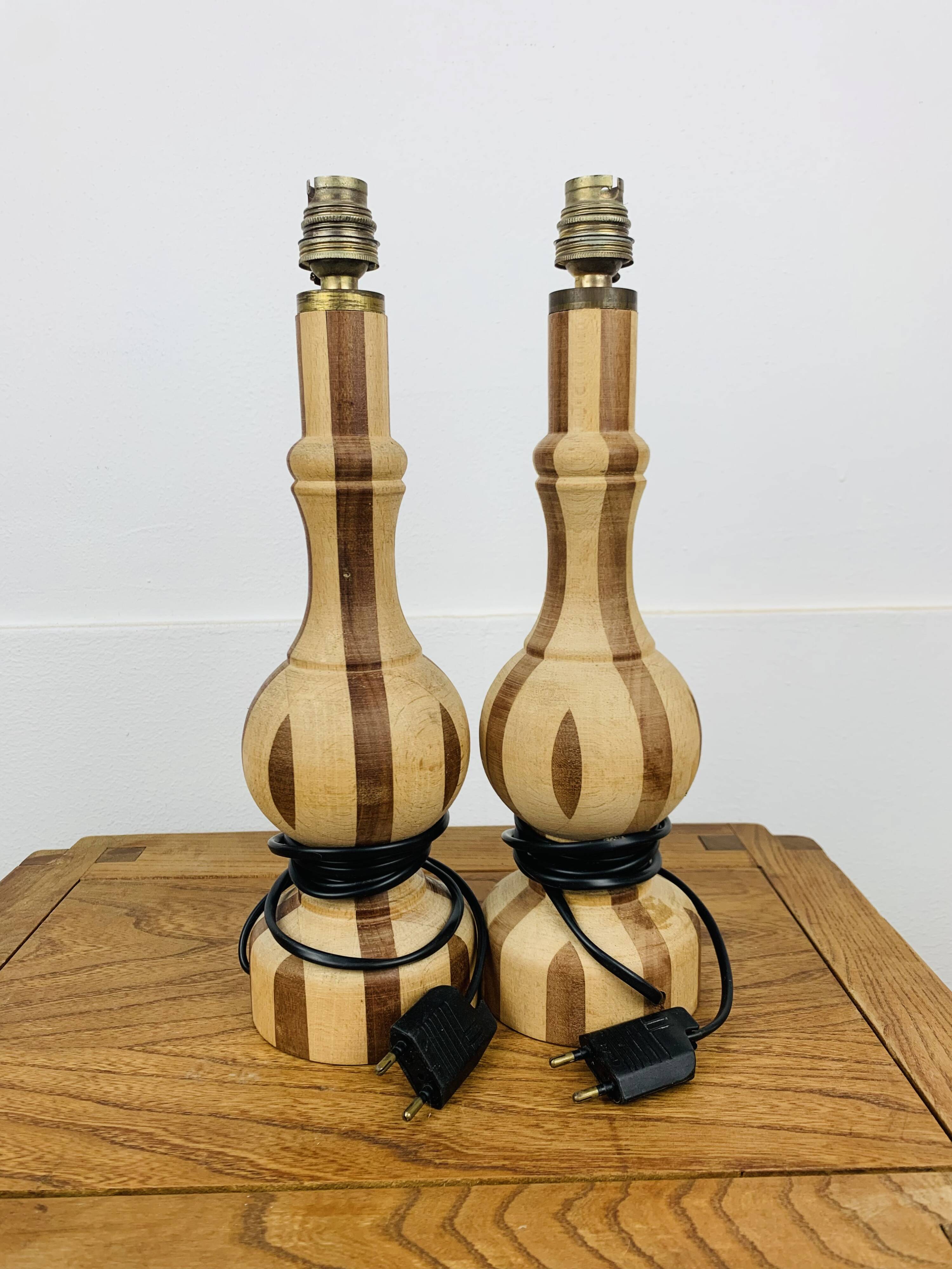 Pair of vintage turned wood lamps
