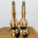 Pair of vintage turned wood lamps