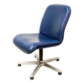 Fauteuil de direction Sitag en cuir bleu océan. Suisse, années 1970.