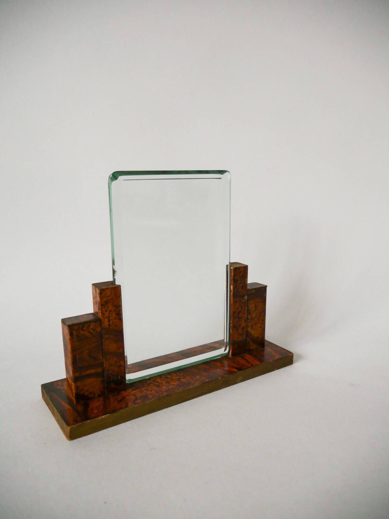 Photo holder in wood and art deco tortoiseshell glass 1930