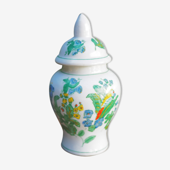 Pot en céramique décor floral et perroquet - céramique chinoise - années 70