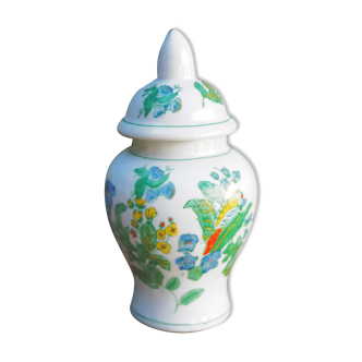 Pot en céramique décor floral et perroquet - céramique chinoise - années 70