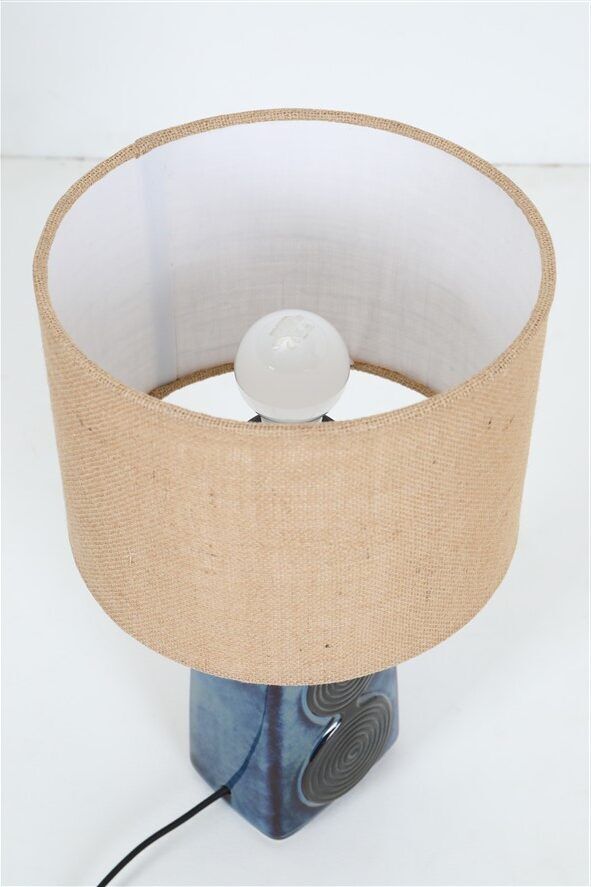 Big "1097" ceramic table lamp by Einar Johansen for Søholm with jute shade, mid-century Danish modern design, 1960s/1970s