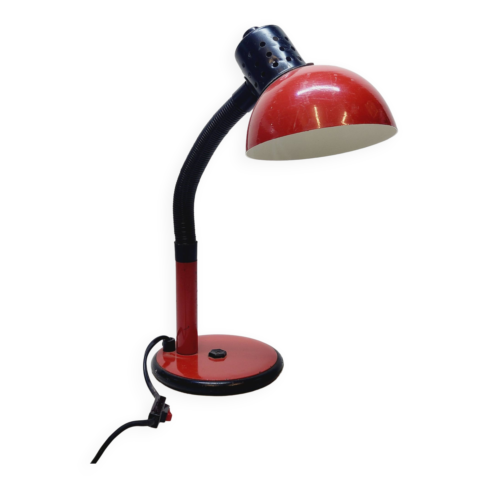 Table lamp desk aluminor metal red flexible arm black 80s vintage