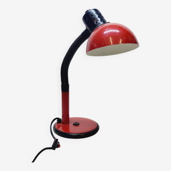 Lampe de table bureau aluminor métal rouge bras flexible noir années 80 vintage