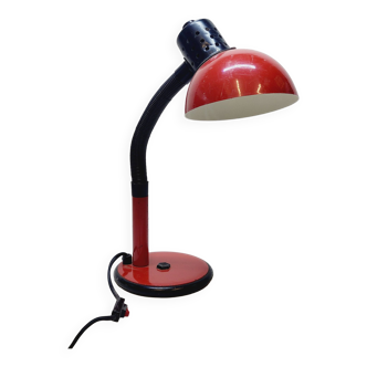 Lampe de table bureau aluminor métal rouge bras flexible noir années 80 vintage