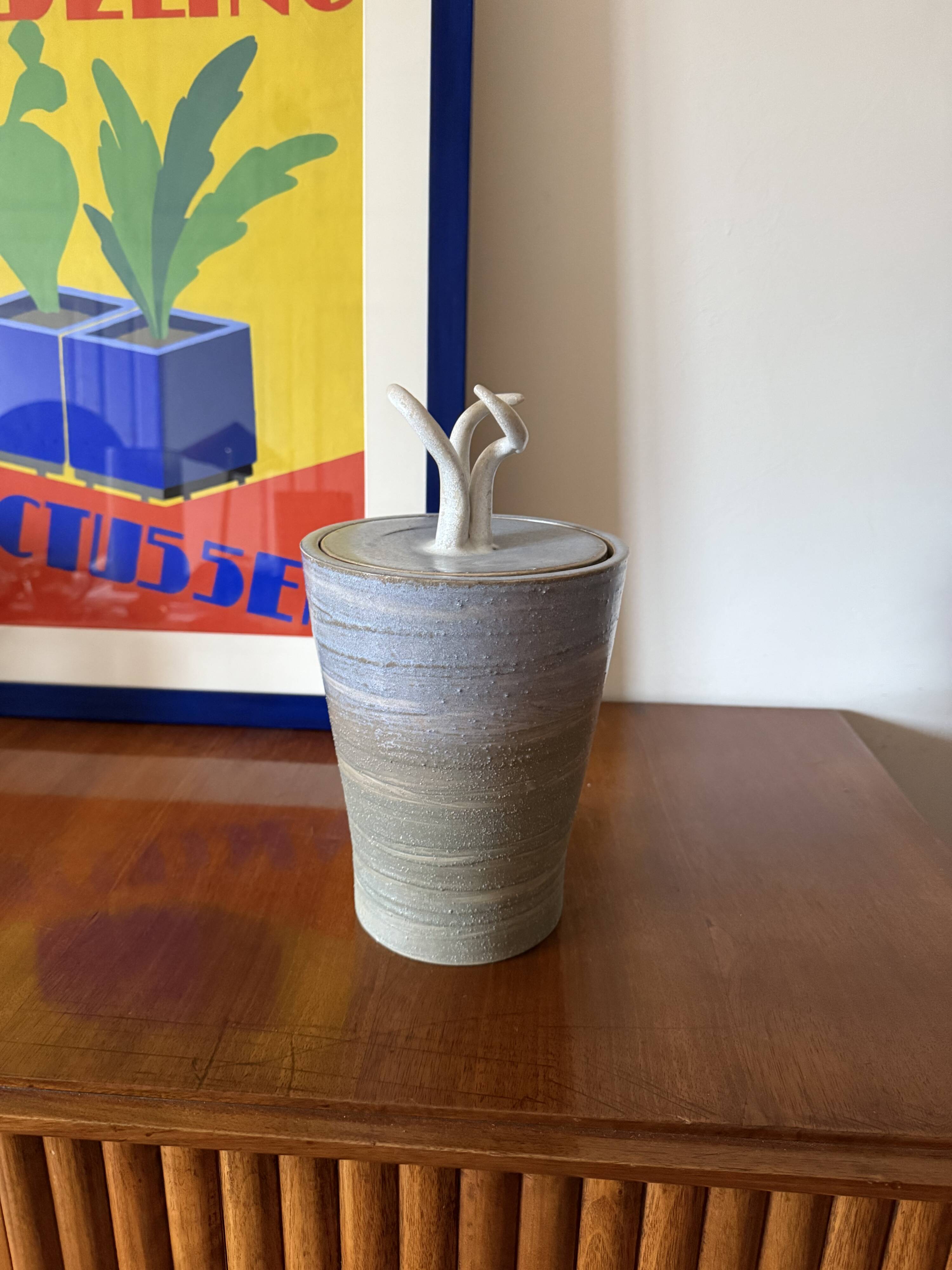 Mid-century style blue artistic ceramic vase, Gabriele Bucci Italy ca. 2000