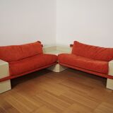 Modular sofa lacquered white and orange fabric