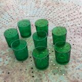 8 glasses of water or wine, straight, in green glass, cups, stamps chantovent vin de pays france