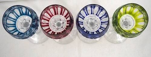 Saint Louis Traminer 4 glasses Rhin Roemer crystal, signed colour, excellent condition.