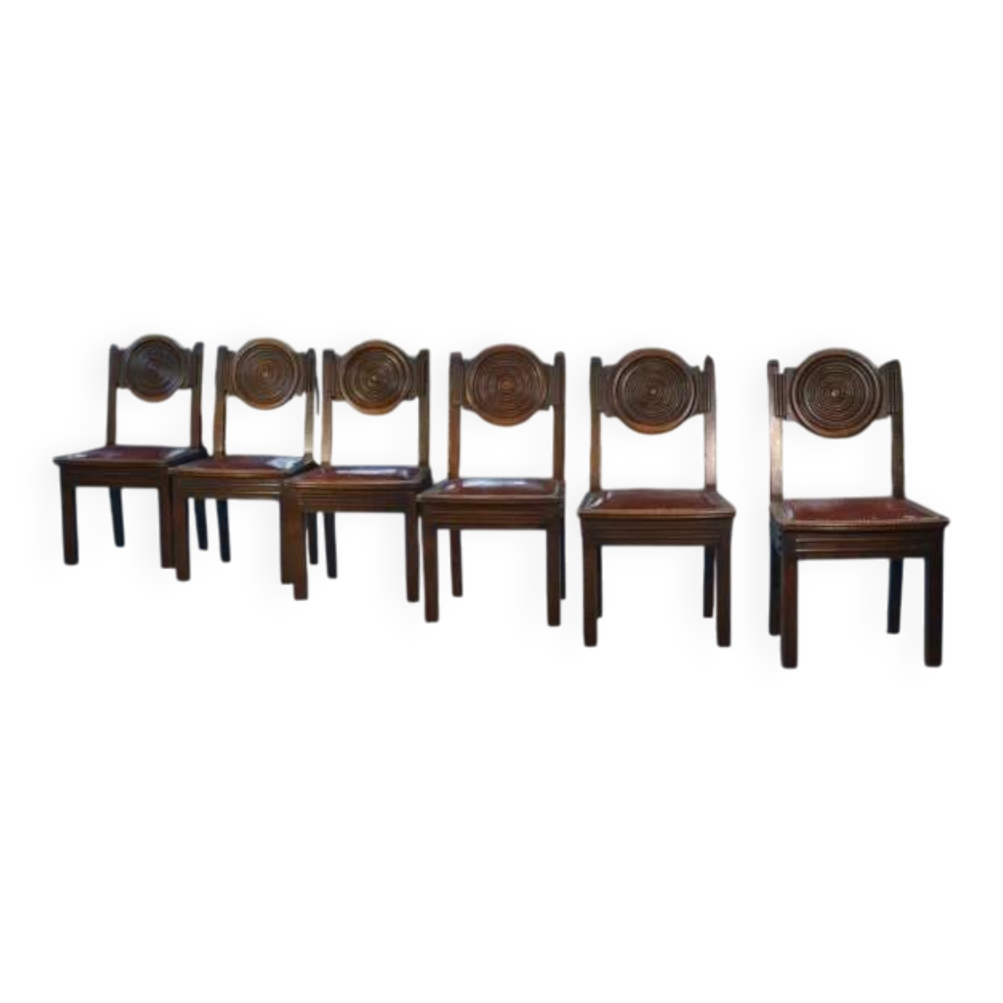 Ensemble de 6 chaises avec assises en cuir par Étienne Kohlmann 1960’s