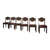 Ensemble de 6 chaises avec assises en cuir par Étienne Kohlmann 1960’s