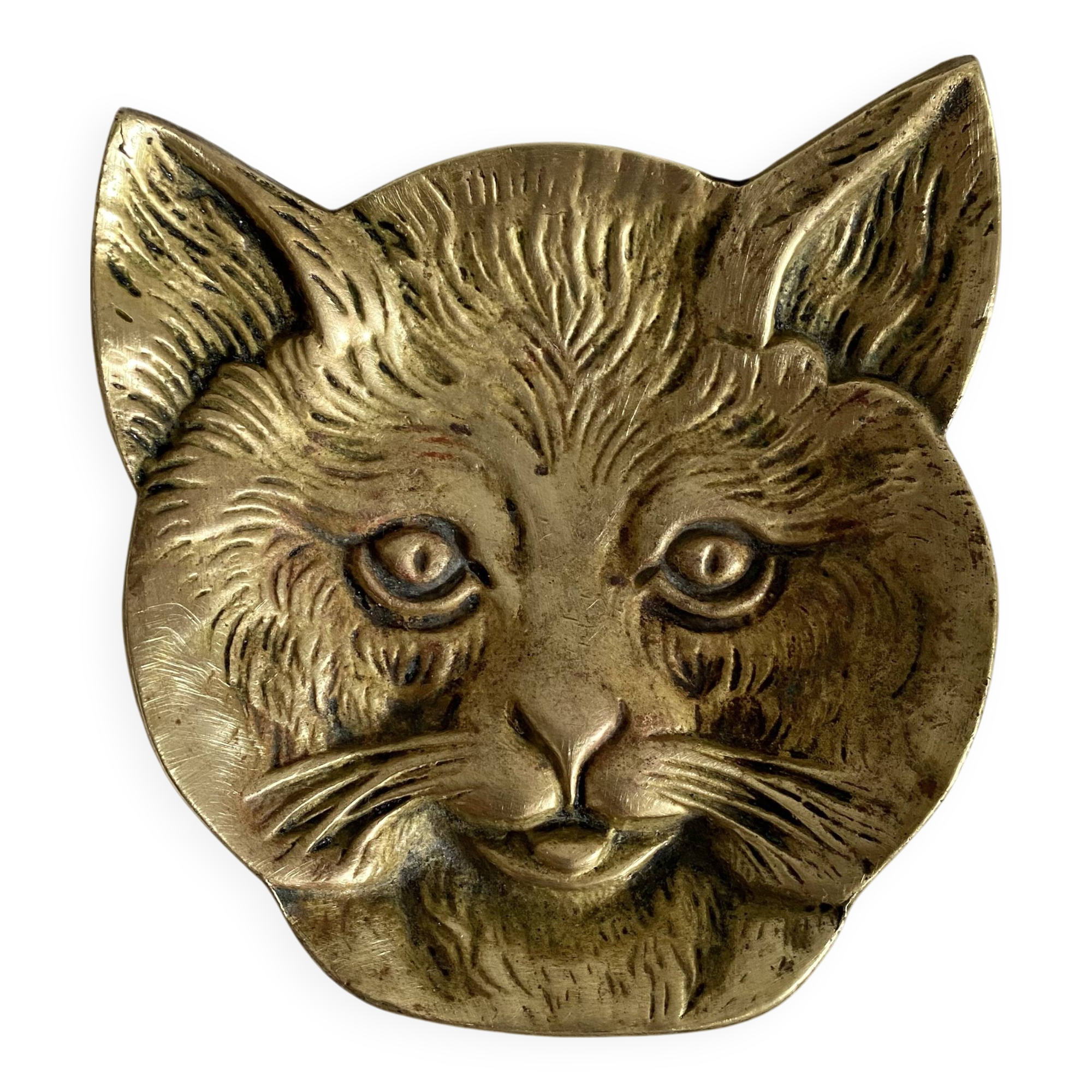 Ashtray, cat pocket emptier in gilded brass