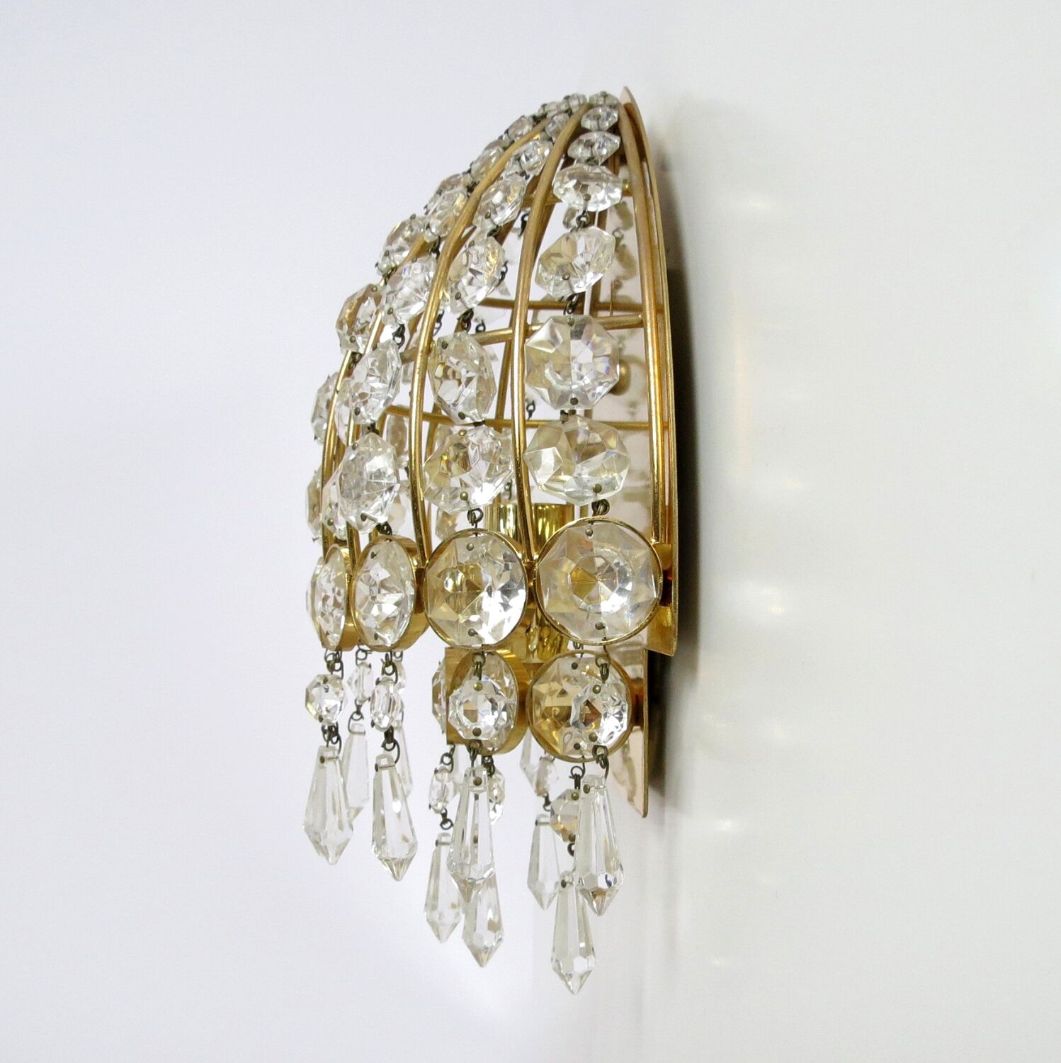 Set of 2 German gold-plated and glass wall lamps from Palwa, 1960s