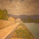 Tableau ancien, double face, paysage bord de Saône, début XX siècle