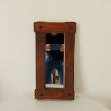 Miroir brutaliste vintage en chêne massif