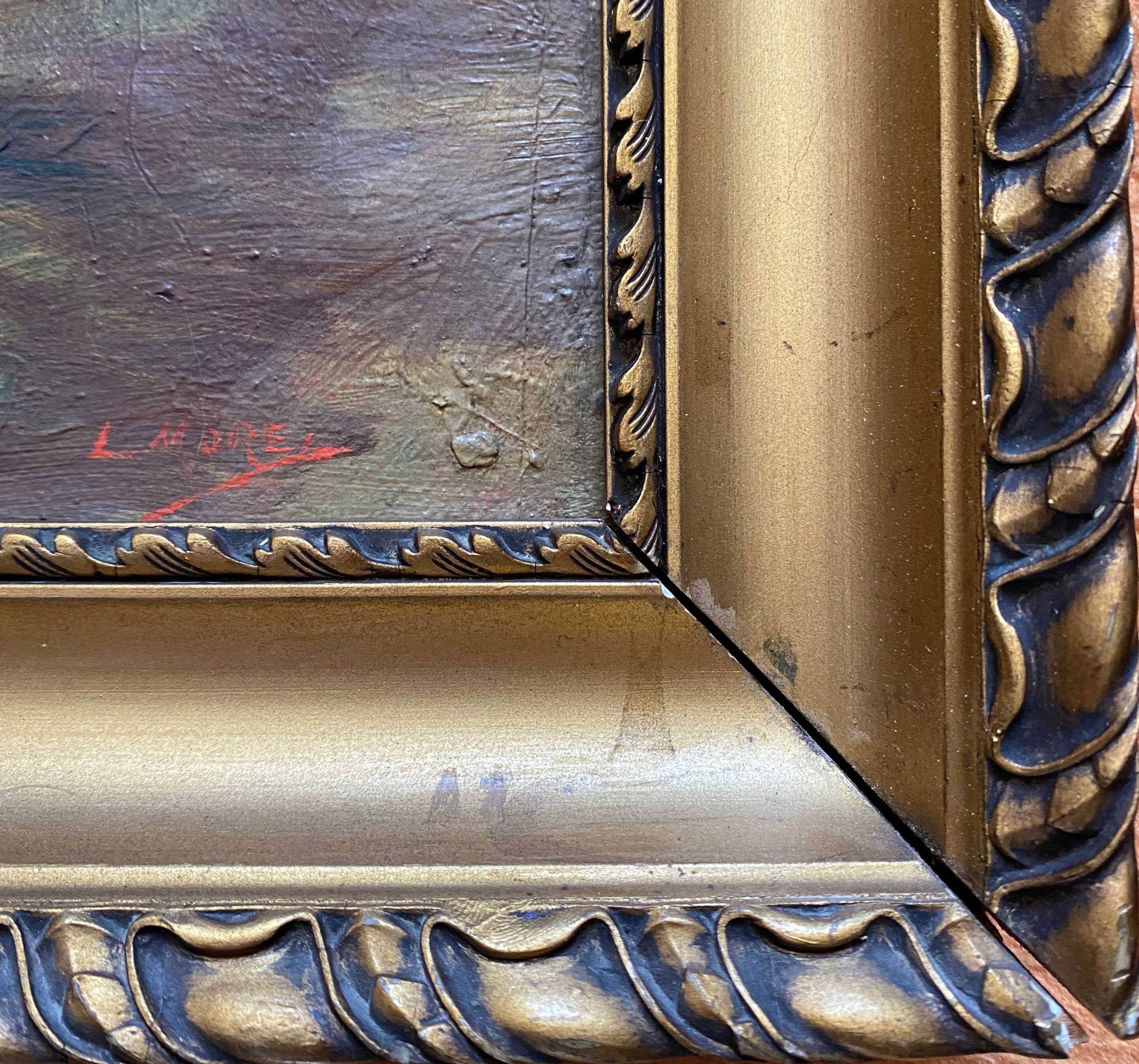 Painting dated 1916 "Coin de la Nièvre" by Louis Morel (1871-1954) + frame