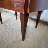 Pair of varnished bedside tables in vintage rosewood veneer 1950