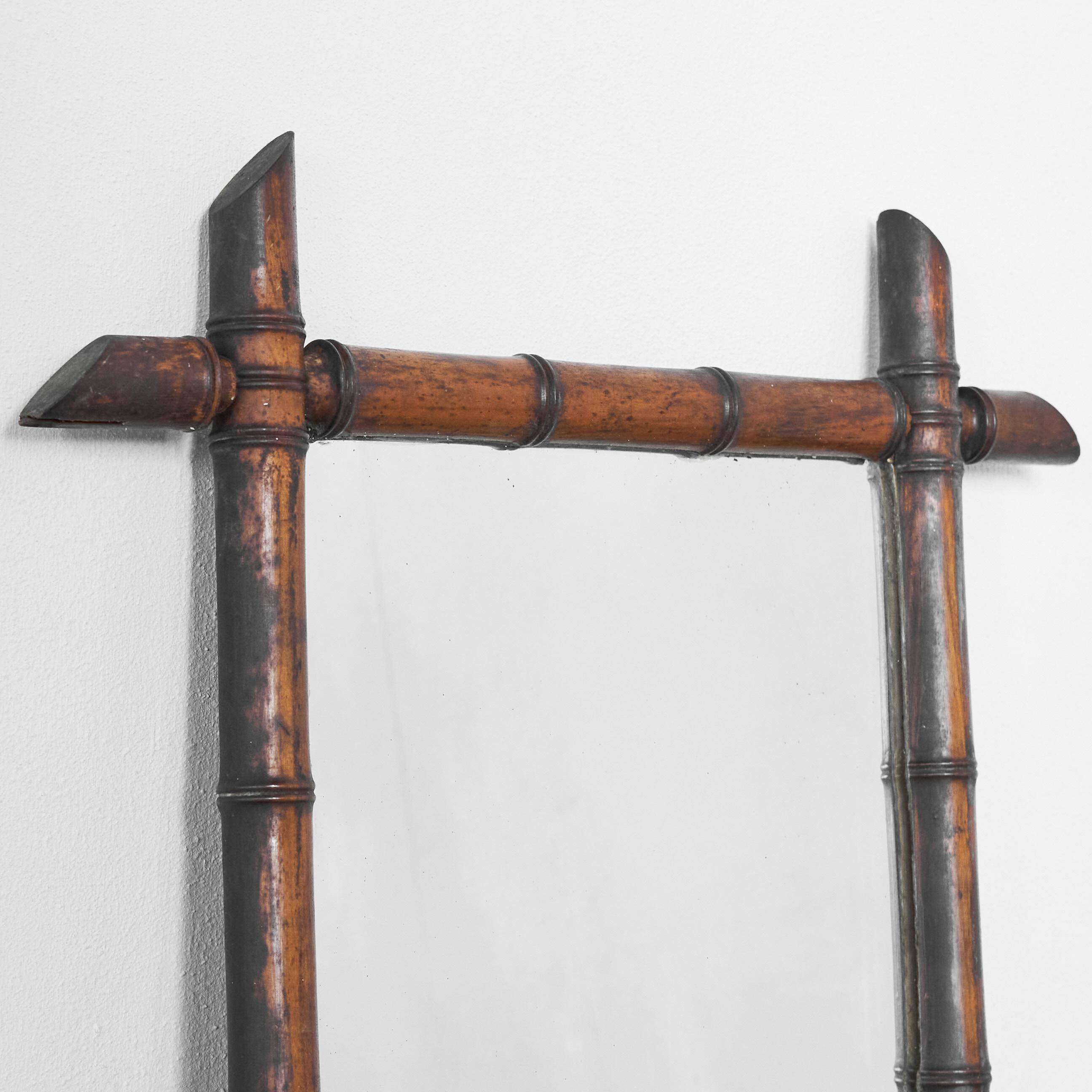 Mirror Faux Bamboo Solid Wood 1940s