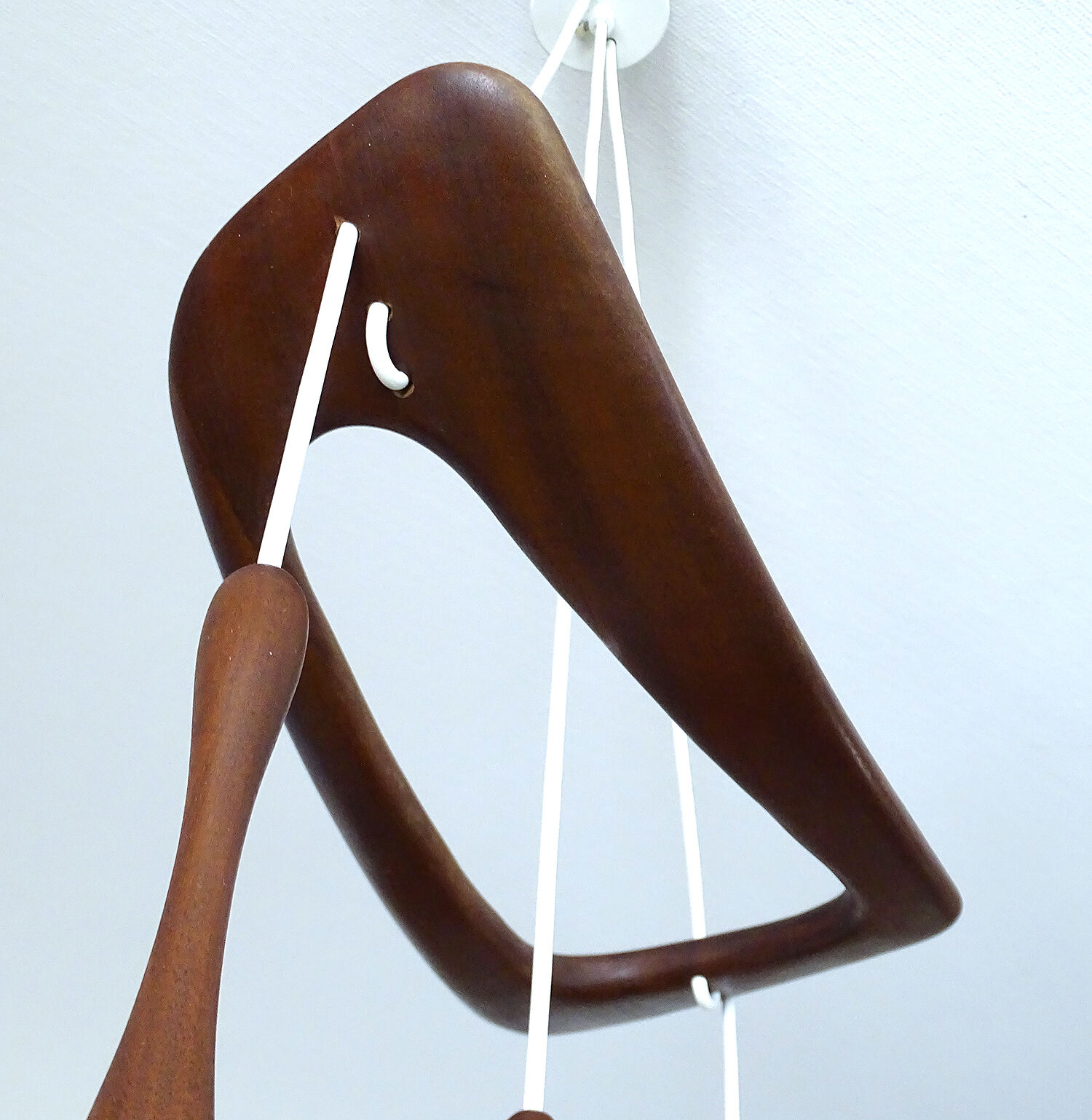 Scandinavian pendant lamp vintage, teak and opaline glasses, 50s